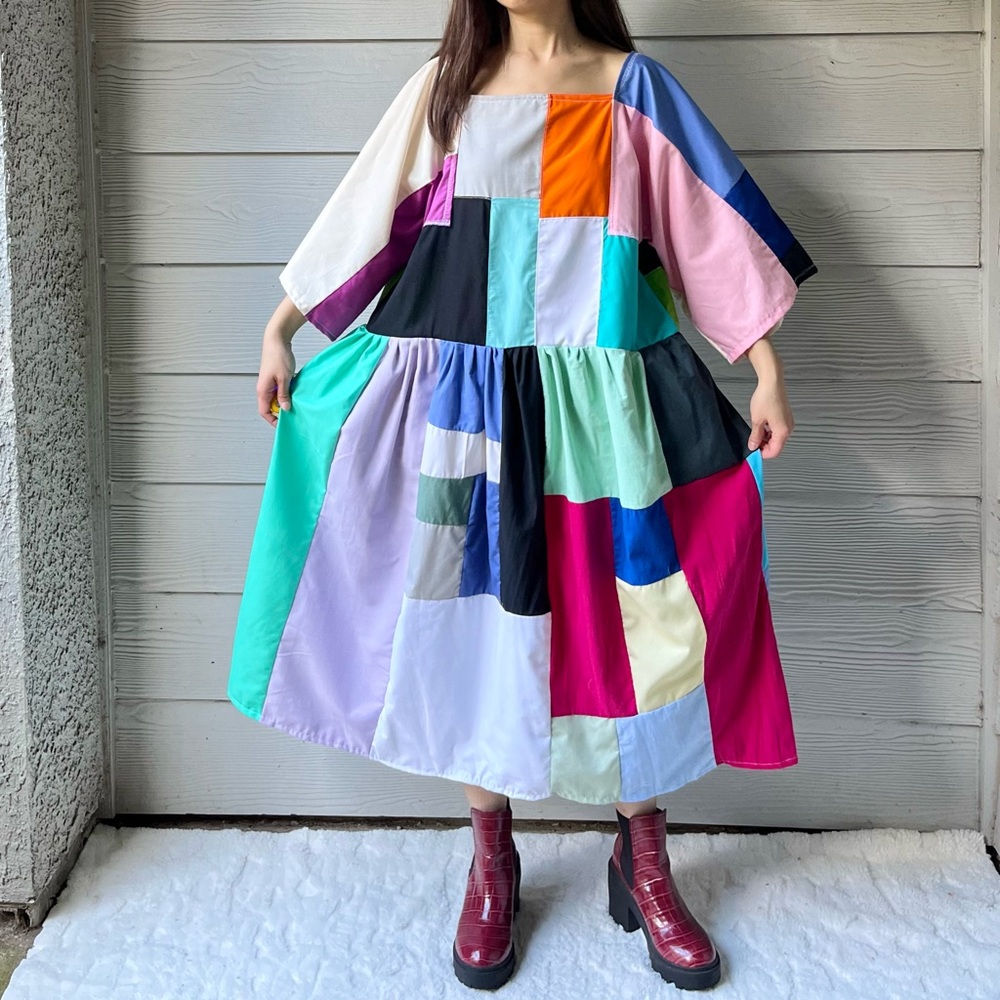 Handmade Quilted Patchwork Colorblock Dress SKU 12157 - Picture 13 of 14